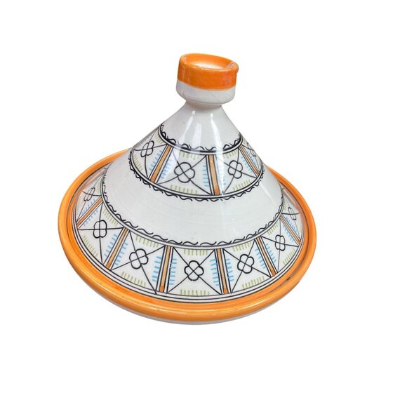 Moroccan Fes Glazed Handpainted Tagine Artisan Pottery 8"x9.5" SKU 9340-R1S2 - Picture 3 of 9